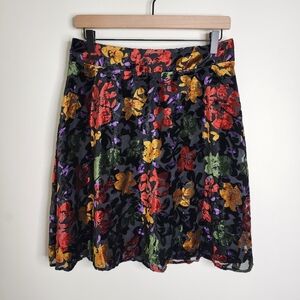 Y2K Lace & Mesh Floral Burnout Velvet Mini Skirt Large Whimsigoth Night Out